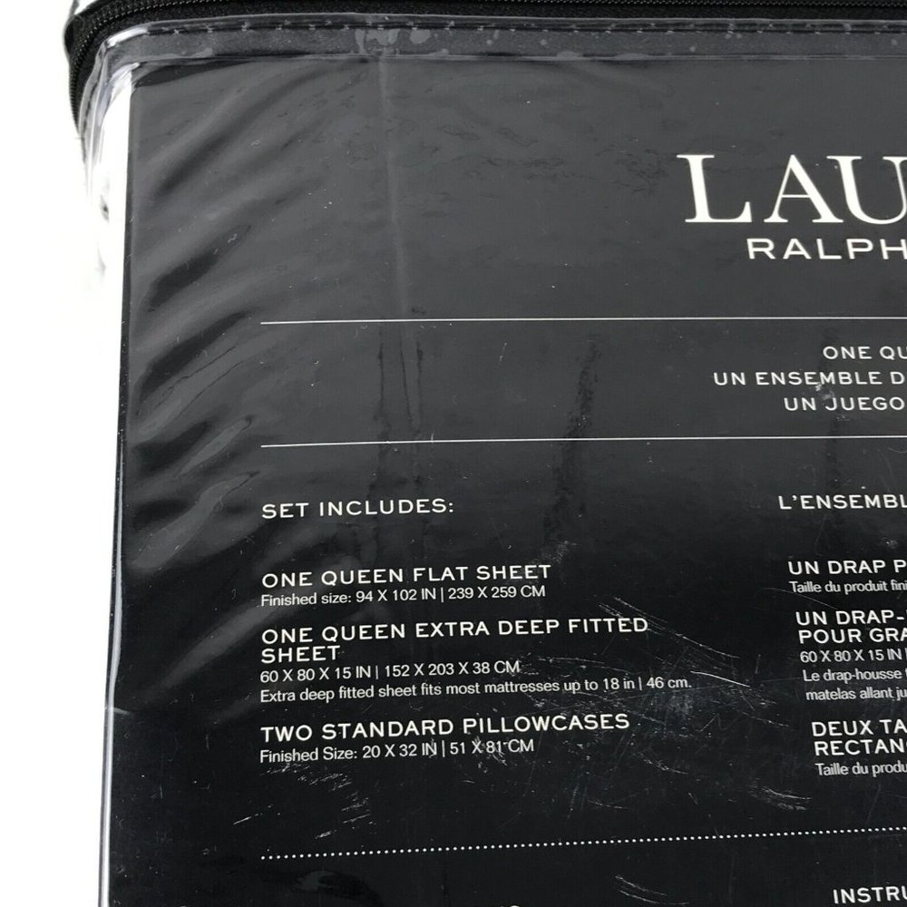 Lauren RALPH LAUREN (White/Pale Gray Floral) 100% Cotton QUEEN Sheet Set - Picture 5 of 5